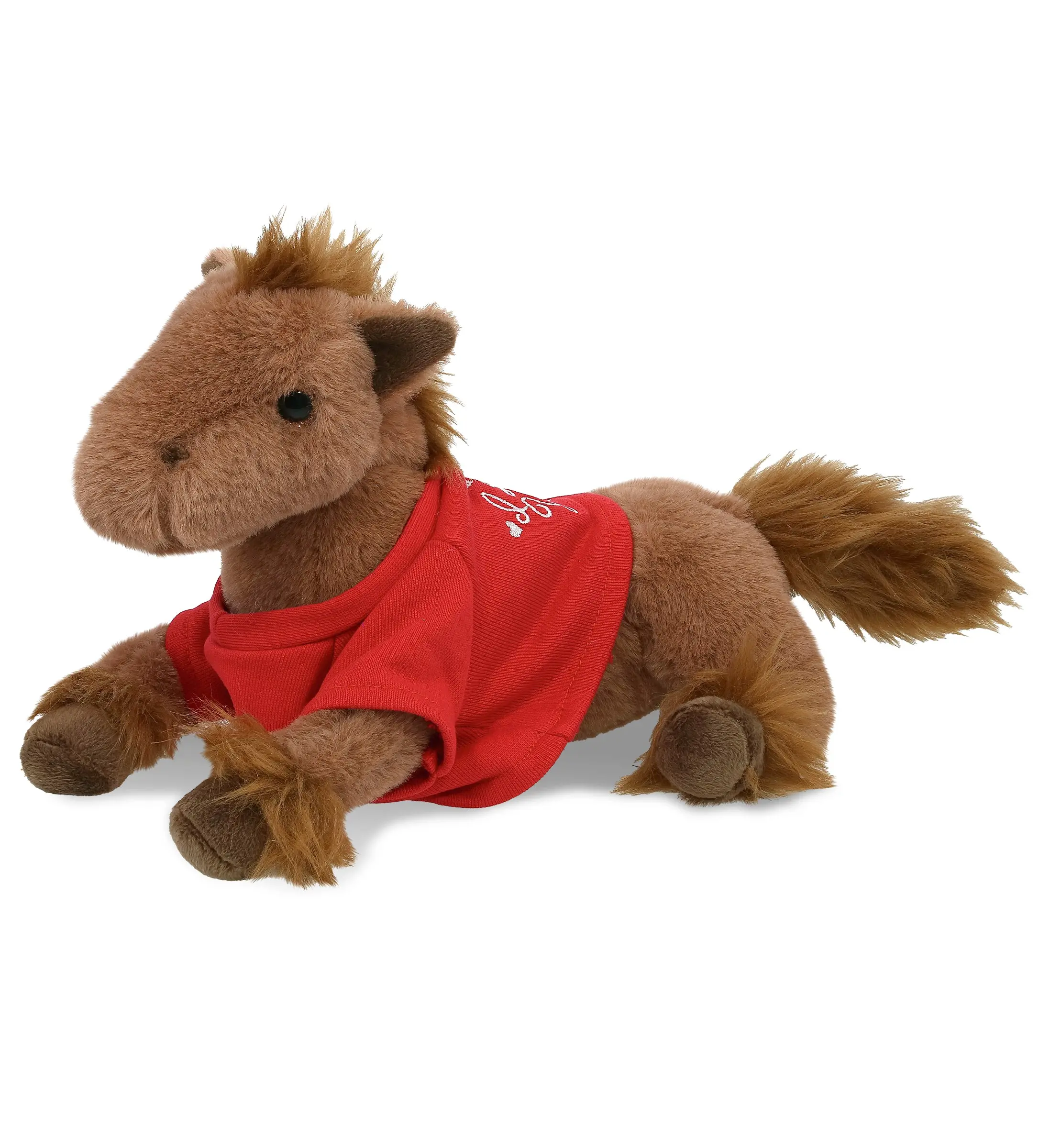 PLUSH I LOVE YOU RED SHIRT- SUPER-SOFT PLUSH - FANCY LAYING BROWN HORSE 10"