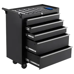 5 drawer rolling toolbox, wheeled multifunctional tool storage cabinet with lock mechanism, parking brake, portable garage tool cart for warehouse, workshop, and maintenance workshop,tool box