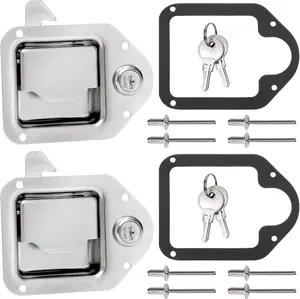 Elsjoy Set of 2 Truck Tool Box Latch, Stainless Steel Trailer Toolbox Latch Replacement, RV Paddle Handle Latch Tool Box Lock with Keys & Rivets for Truck RV Trailer Door UTV ATV Toolbox