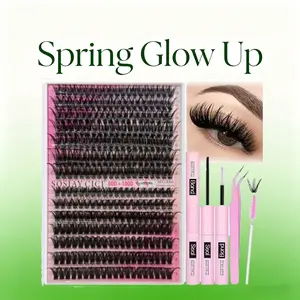 Lash Clusters Kit Natural Individual Lashes Wispy Eyelash Extensions 10-18mm DIY Lash Extension Kit Lash Bond and Seal Waterproof, Lash Applicator, Thick False Eyelashes Kit