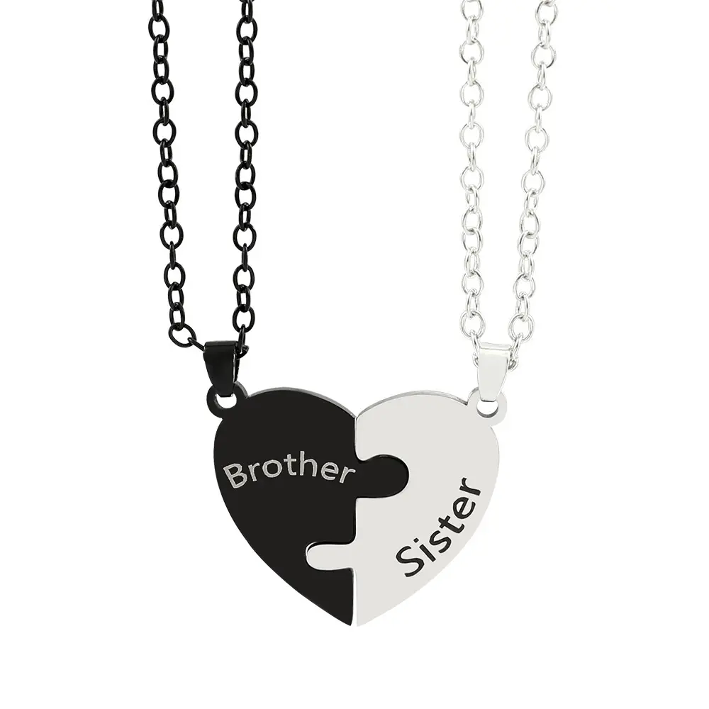 stainless steel black and white love splicing English letter necklace pendant titanium steel necklace accessories for mother daught son father Interlocking G Heart