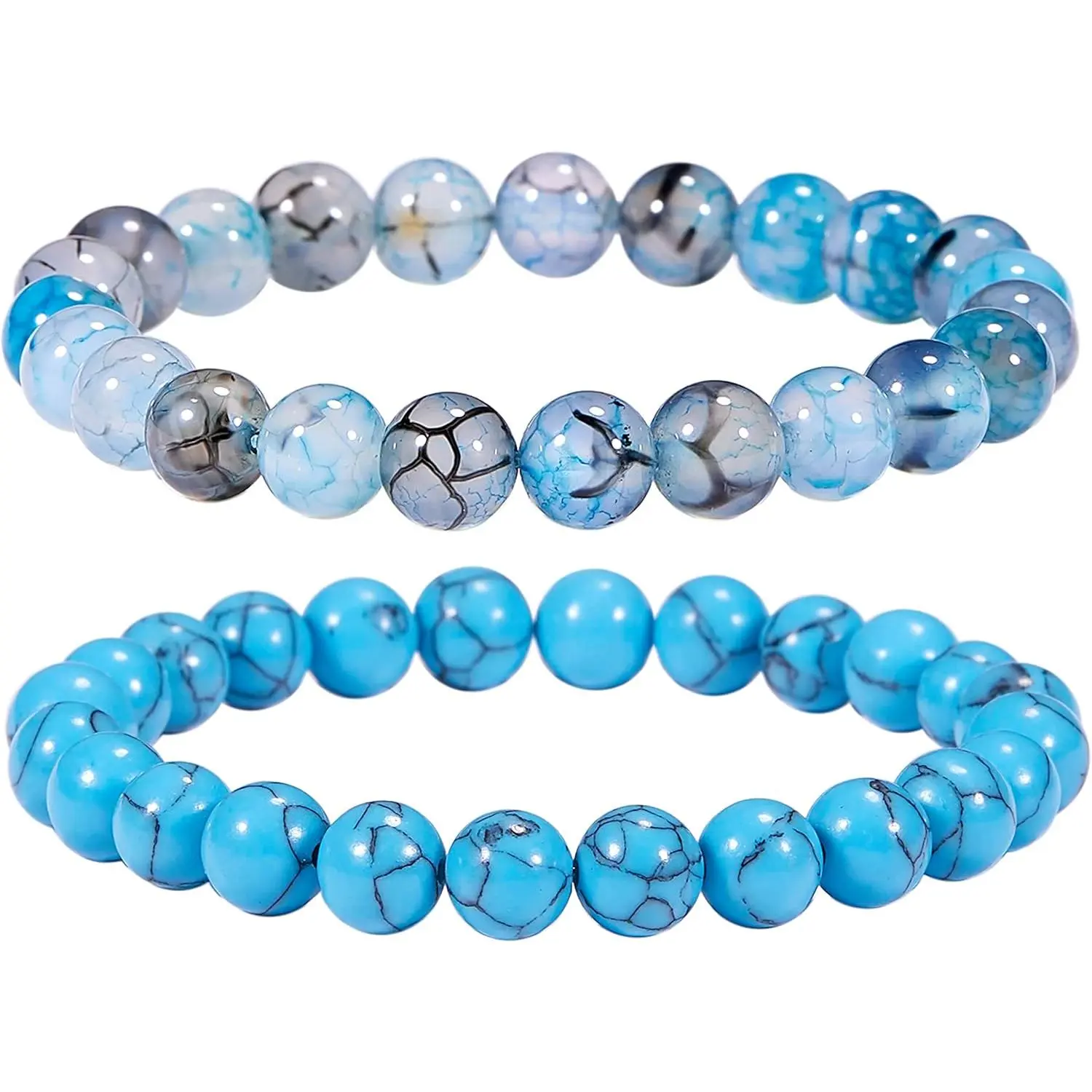 8mm Blue Dragon Vein Agate & Turquoise (Strength &