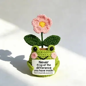 Handmade Crochet Frog Planter with Flower | Cute Froggy Decor | Perfect Encouragement Gift for Her | 'Never Frog-et' Positive Quote Decor | Spring/Summer Handmade Decoration | Thoughtful Emotional Support Gift for Friends, Moms, Daughters, and Teachers