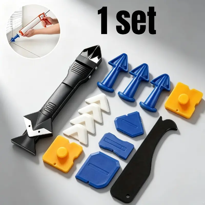 Caulking tool set with metal silicone head Hand sealant applicator Scraper burr trimming clear silicone scraper Multi-functional gluing and sewing smearing tool
