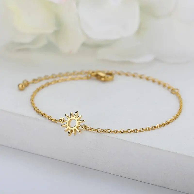 FASHION4U - ICFTZWE Sun Hollow Bracelets For Women Stainless Steel Hand Chain Vintage Sunflower Anklet Boho Foot Jewelry Accessories