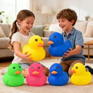 Large Colorful Rubber Duck Squeeze Toy - Animal-Shaped Stress-Relief Fidget Toy for Kids