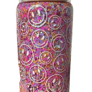 Multi Color Glitter Snow Globe Tumbler with Smiley Face Design and Sparkling Accents