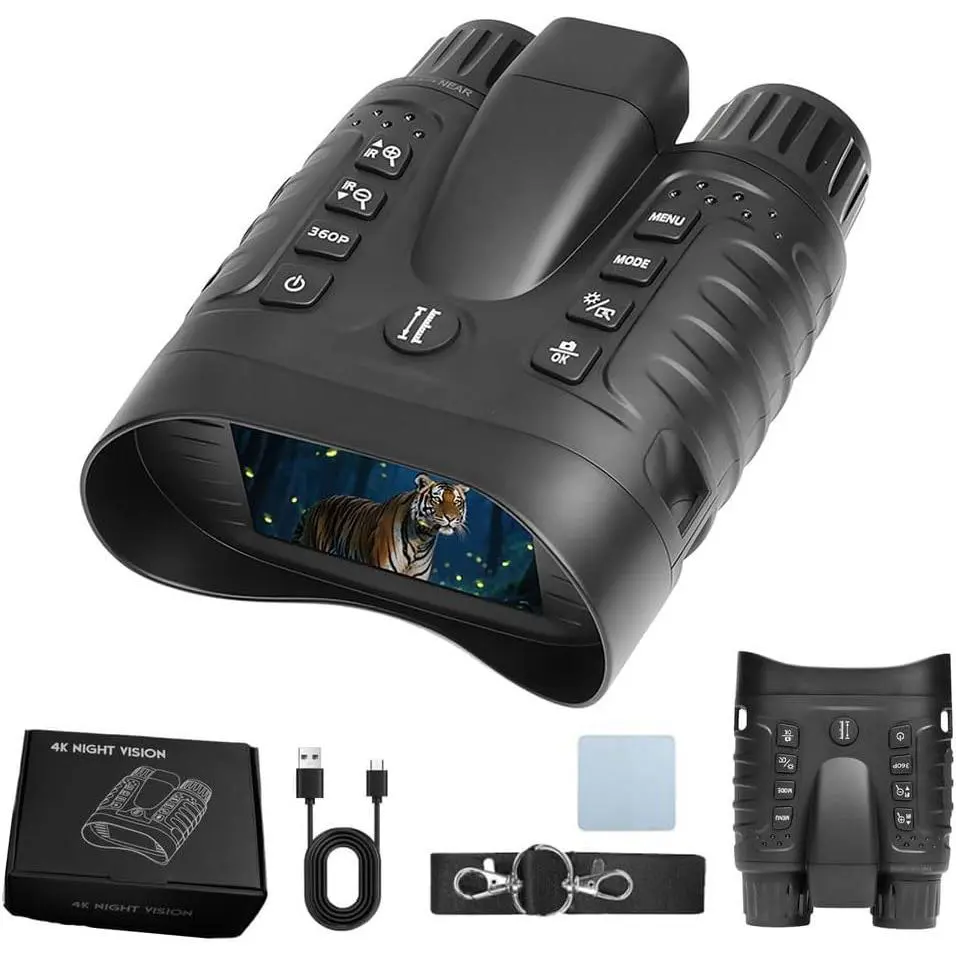 4K Night Vision Goggles with Laser Rangefinder – 3.2" HD Binoculars for Adults, 8X Digital Zoom, 4500mAh Battery, Infrared Illuminator for Camping & Wildlife Observation