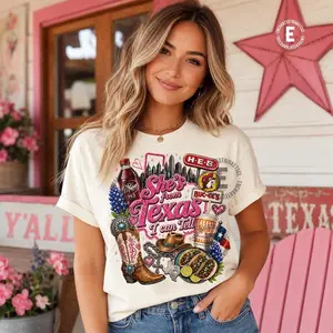 She's From Texas I Can Tell T-shirt File, Girly Western Texas Coquette Shirt Design, Bluebonnet Cowboy Boots Collage Digital