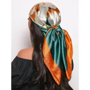 Women's Floral Print Square Scarf, Fashionable Soft Satin Scarf for Daily Wear, Casual Versatile Scarf for Women & Girls
