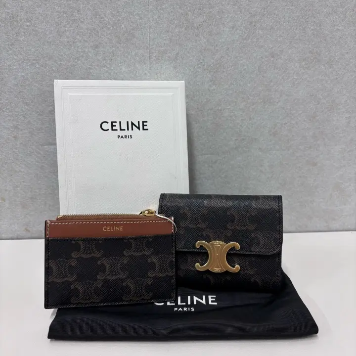 Pre-owned Celine leather Small Leather Goods Triomphe Canvas Wallet Full Set 23852474