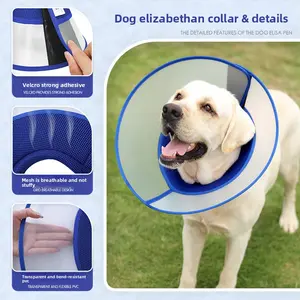 2026 Newest Dog E-Collar Detachable Ventilated Big Dog After Surgery Prevent Biting Licking Waterproof PVC Pet Healing Protection Ring