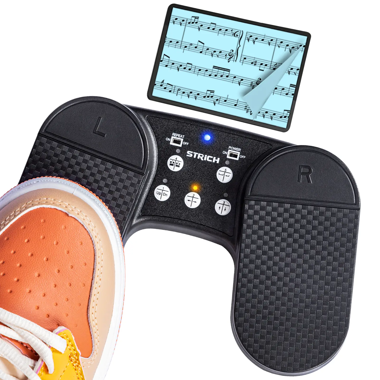 STRICH Wireless Page Turner Pedal for iPad & Computer, Rechargeable USB Silent Pedal with SPT-10 Standard, Portable & Compatible with Multimedia Platforms