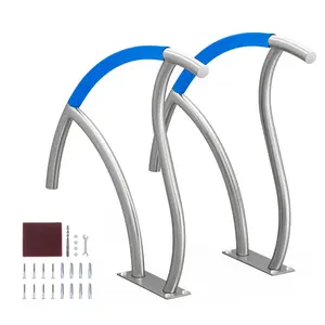 【Summervibes】VEVOR Pool Handrail, 2 PCS 30x30 in Pool Railing, Stainless Steel with Base Plate for Indoor/Outdoor Pools,Swimming Pool Safety Railing for Decks,Rust-Proof Grab Bar w/ Grip Cover&Accessories for Spas