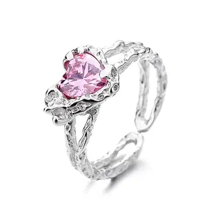 FlashyStudioNYC Pink Heart rings, Stackable ring, curb chain pink ring, heart love rings, Cluster ring, Dainty stackable rings, adjustable ring, open ring, multi layer ring, twist band ring for girl, valentine's day gift idea Daily Engagement Anniversary