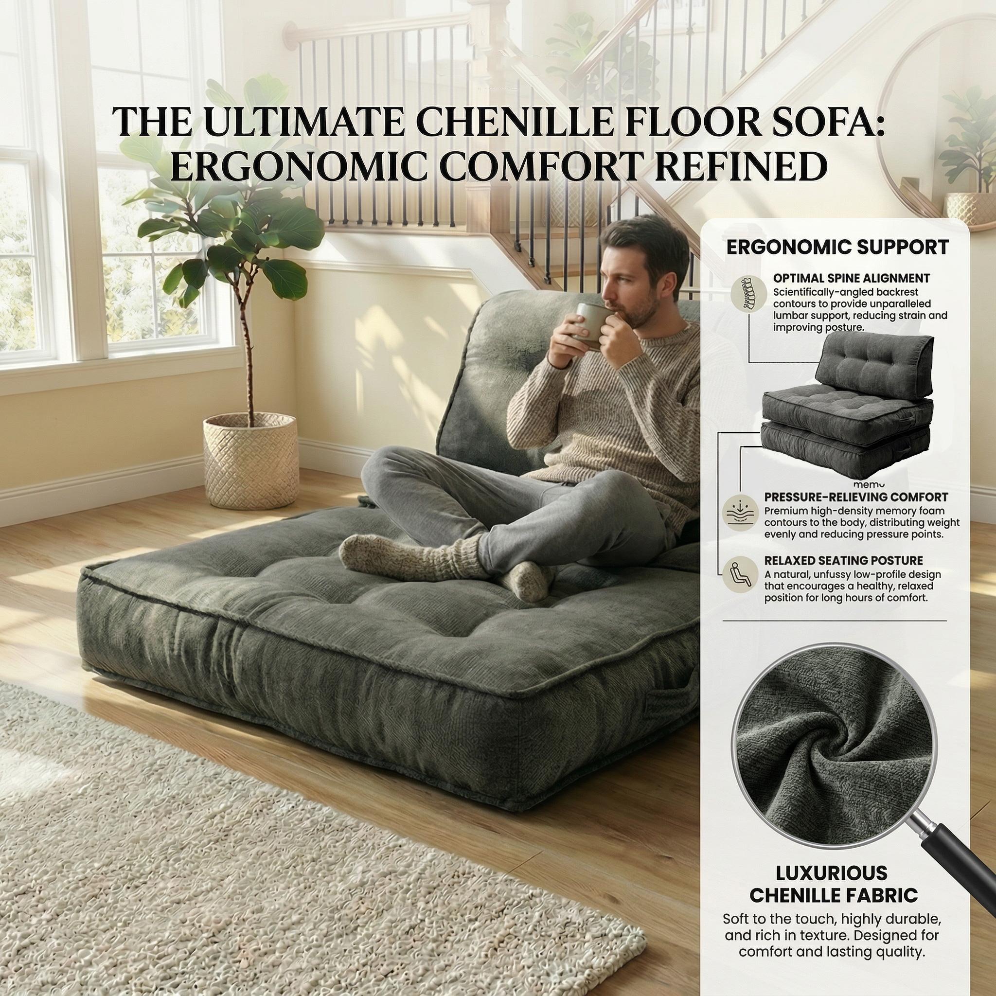 Indoor reading and resting single convertible sofa bed, simple folding and space saving small sofa, can be used in multiple combinations without assembly, compressed and packaged for safe transportation