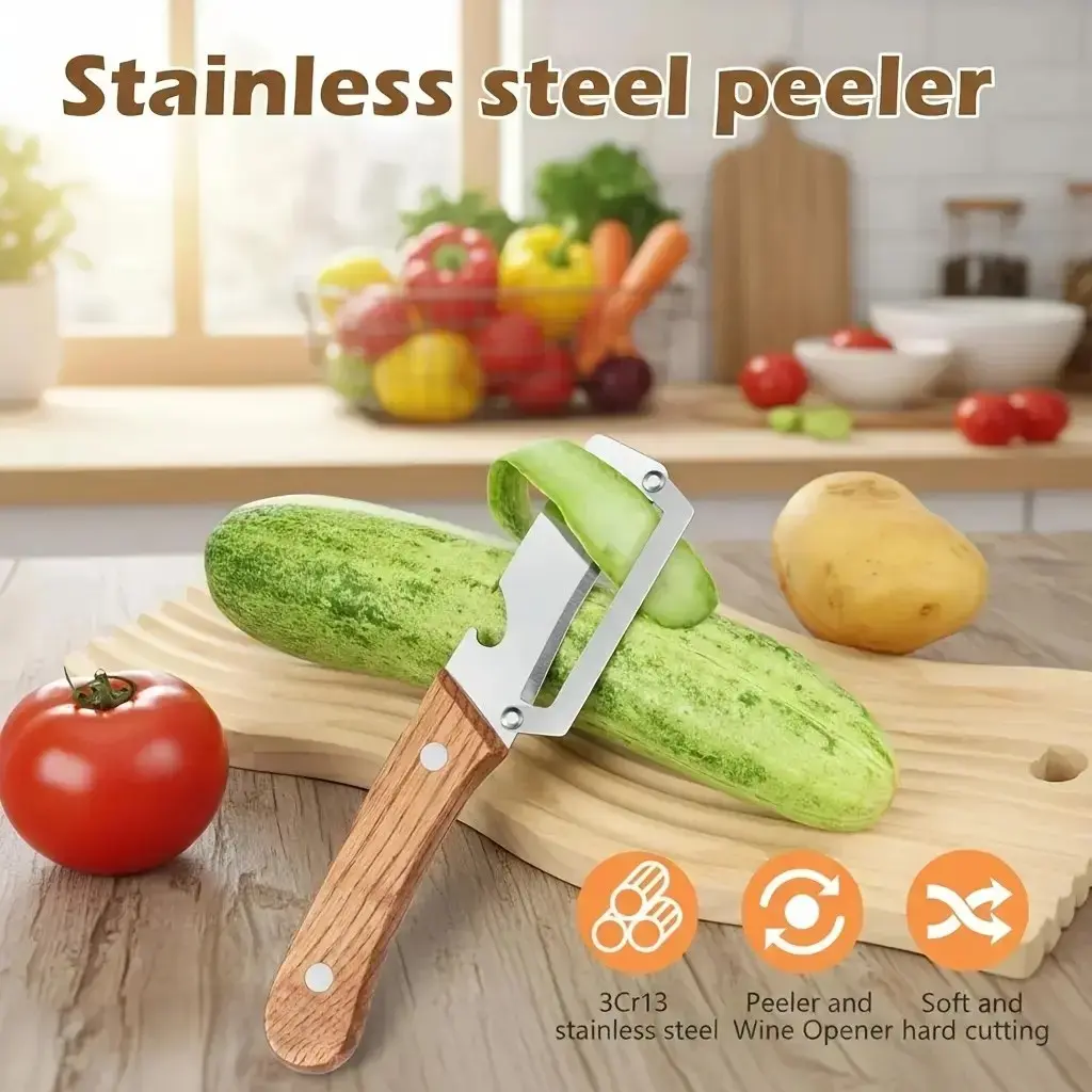 2pcs Fruit Peeler Stainless Steel Peeler, Easy And Labor-Saving, Peeling Fruits And Vegetables, Ergonomic Design, Durable Kitchen Tools, Suitable for Home Cooks And Professional Chefs, Fruit Peeler, Wooden Handle, Practical, Efficient Peeling