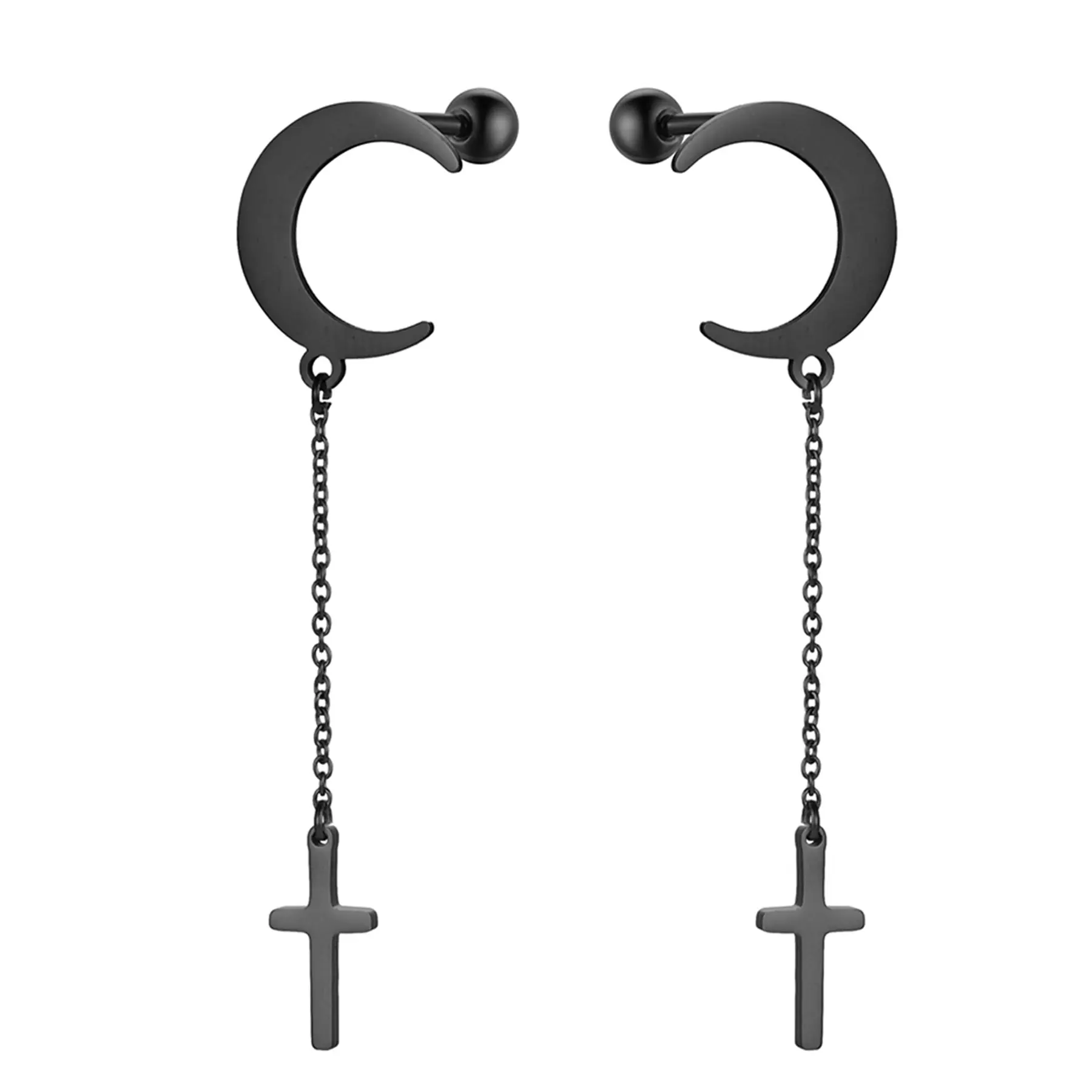 OIDEA Celestial Motifs Cross Crucifix Earrings, Dangle Moon Drop Jewelry with Latin Cross Hook, Unisex Style for Streetwear, Religious, Long Dangle, Spiritual Jewelry, Blessed Cross Earrings