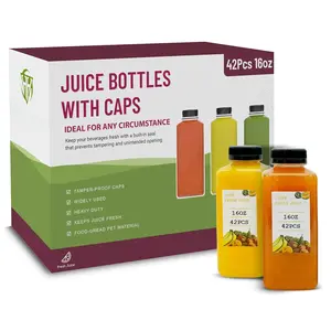 42 count 16Oz Plastic Juice Bottles with Caps, Empty Plastic Bottles for Juicing,16Oz Juicing Containers with Tamper Evident Caps Ideal for Water and Other Beverages (Black, 16 OZ)
