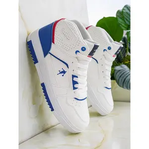 Men's white-red-white-blue high-top casual sneakers, outdoor hiking and cross-country shoes, comfortable new basketball shoes, Athletic basketball shoes, large sizes, versatile street shoes for all seasons, commuting, fitness, and training