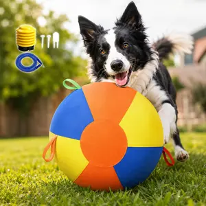 10/18/22"Bite Resistant Inflatable Dog Balls  - Tear-Resistant Inflatable Toy with Heavy-Duty Handle Cover & Pump - Durable Exercise Ball for Large Pets (Medium) Set