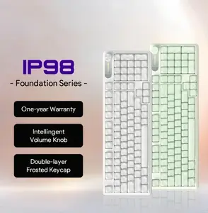 Completely Upgraded  IP98 Keyboard - 98 Keys Gradient Side-Engraved, Tri-Mode Wireless, Media Knob, RGB Backlit, Silent Mechanical Feel for Office & Gaming on PC and Mac Computers, Idea Birthday Gift