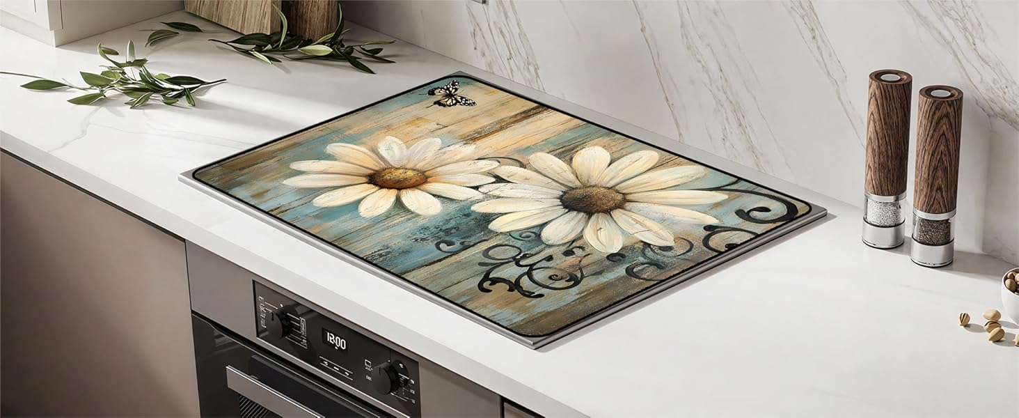 JOYFINITY Multi-Design Stove Cover for Glass/Electric Stoves - 3-in-1 Heat-Resistant Protector Mat, Non-Slip Drying Rack 28.4*20.5in