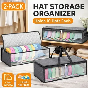 Hat Storage Bag for Caps 2 Pack – Baseball Hat Organizer Case Holds Up to 20 Hats, Moisture & Dust Proof Cap Holder Rack with Carry Handles for Closet or Travel – Grey