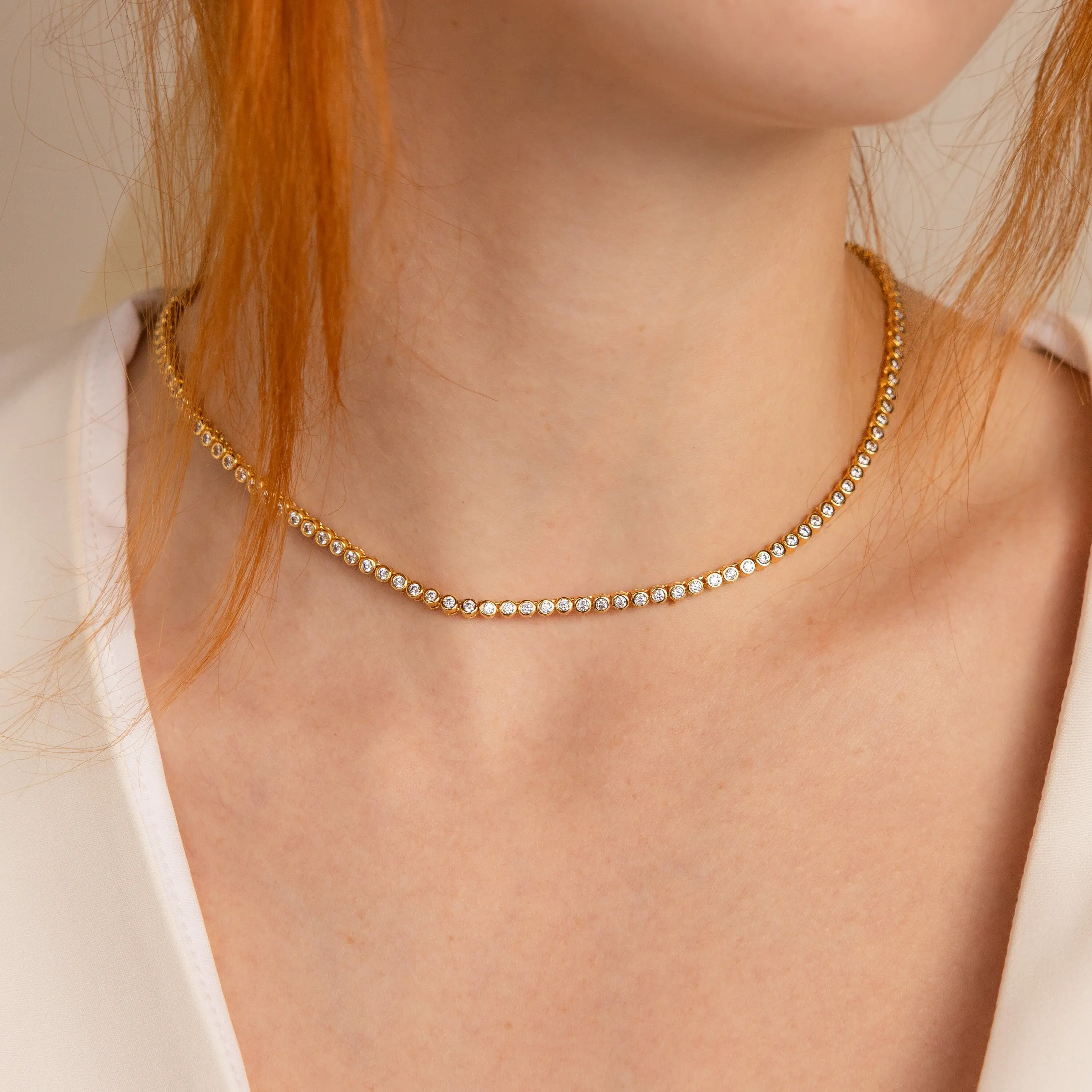 Diamond Bezel Tennis Necklace by Caitlyn Minimalist - Classic Diamond Choker Necklace - Vintage Style Wedding Jewelry - Bridal Gift