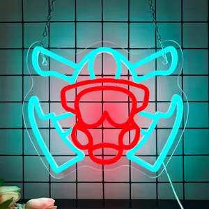 Firefighter Mask-Shaped Wall-Mounted Neon Sign — A Gift for Firefighters, USB-Powered — Ideal Wall Decor for Fire Stations and Fire Safety Education