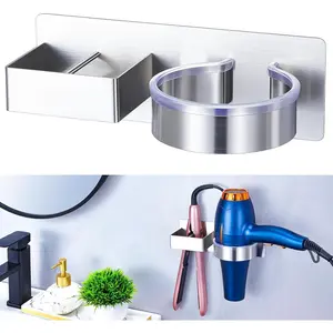 Hair Straightener Holder Wall, Blow Dryer Holder Wall Mounted Hairdryer Holder for Bathroom, Hair Tools Organizer & Storage Curling Iron Holder, Salon Hair Dryer Holder (Silver)