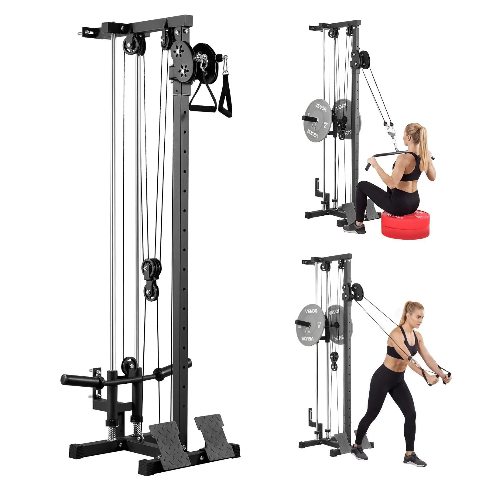 VEVOR LAT Pull Down Machine, 3-in-1 Row Cable Machine, Cable Machines Home Gym with 18-Level Height Adjustment, Wall-Mount Design, Load 500 lbs Lat Tower for Full-Body Workouts, Single-Arm Training#SohoChic