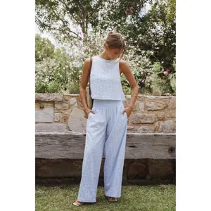 Jillian Smocked Pant Set - Blue Gingham