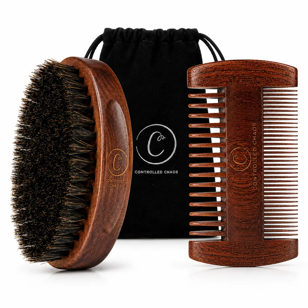 Beard Brush & Comb Set for Men – Boar Bristle Brush & Dual-Sided Sandalwood Comb Grooming Kit
