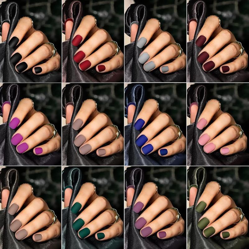 Short Press on Nails, 24 Packs 576PCS Short Round Press on Nails Matte, Acrylic Small Fake Nails Full Cover, Matte Glue on Nails with 7g Nail Glue, 24 Color False Nail