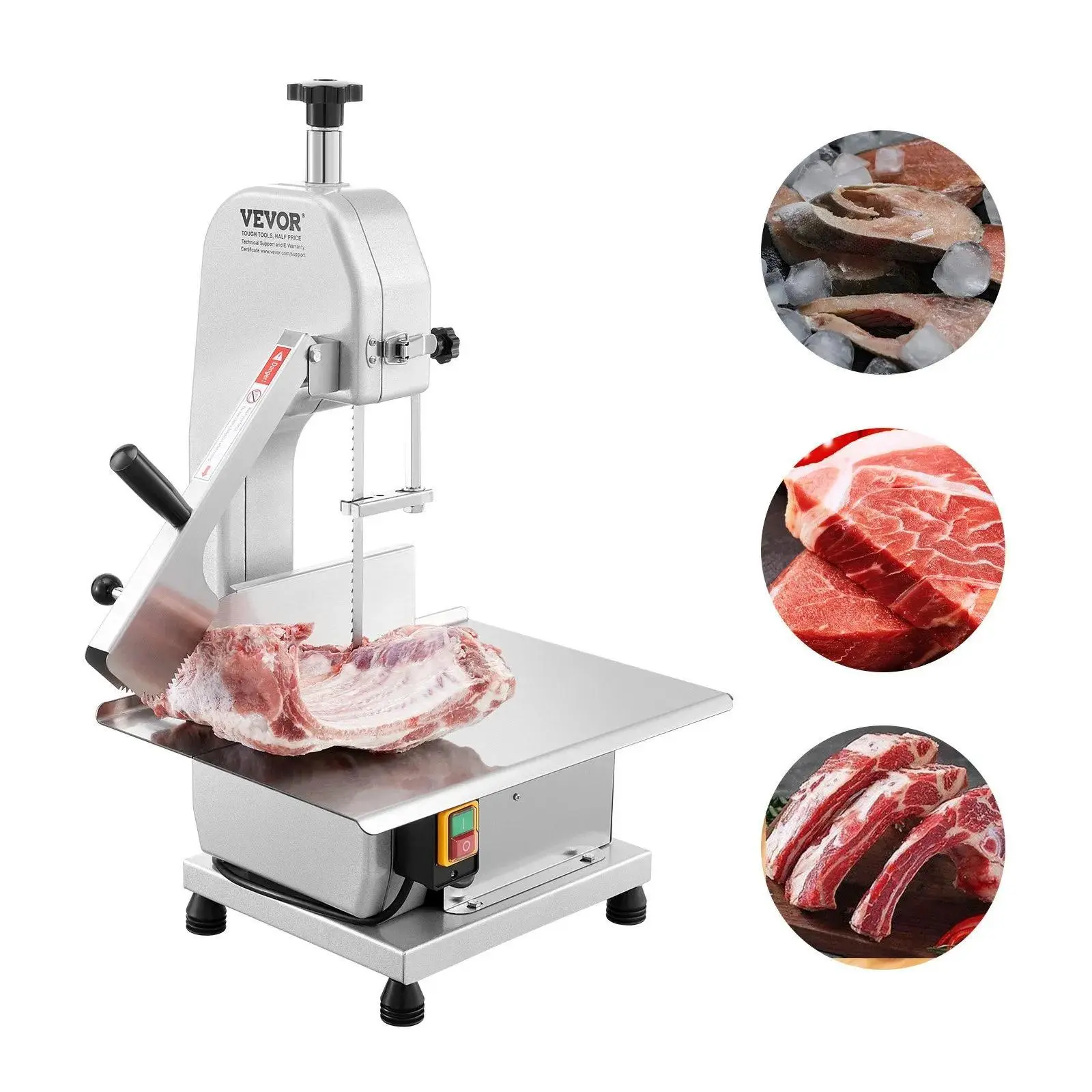 【Backtoschool】VEVOR Commercial Electric Meat Bandsaw, 650W Food Grade Stainless Steel Countertop Saw, 12.4"x18.1" Sturdy Workbench, 4.33" Max Smooth Cutting Thickness, Accurate 1-Button On/Off Frozen Rib Pork Beef Cutter