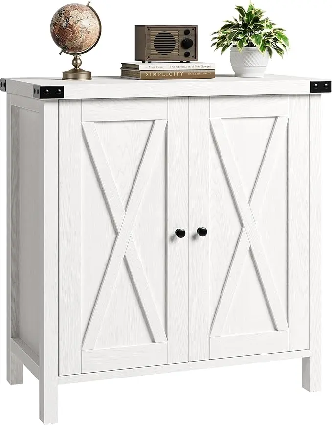 Farmhouse Sideboard Buffet Cabinet, Small Storage Cabinet with 2 Doors and Adjustable Shelves, Accent Entryway Console Cupboard for Living Room, Dining Room