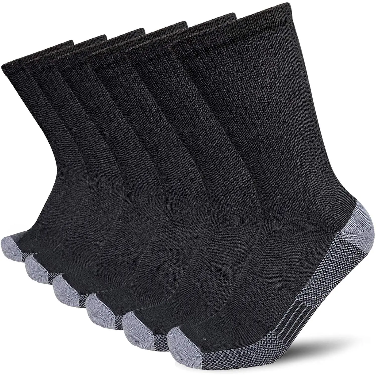 Men's Crew Work Socks - Padded Polyester, Targeted Compression, Moisture-Wicking Fabric for Construction, Cowboy, Work Boot Use, High Stretch for Drivers, 4-6 Pairs, Long, Crew Cut