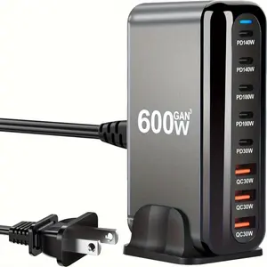 600W USB C 140W USB C Charger Block, GaN III 8-Port Fast Charging Station Hub, PD 3.1 140W Laptop Charger Adapter FOR MacBook Pro/Air, DELL, Steam Deck, IPhone 16/15/14