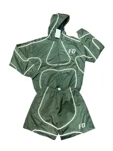 FD Sport Windbreaker Set - Unisex Nylon Jacket & Shorts Exact Fit Sold As Set Green Color with White Trim