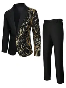 Manfinity AFTRDRK Men's Sequin Patchwork Blazer And Solid Color Formal Suit Trousers Set For Party/Performance, Men Party Outfit, Prom Suits, Old Money Style Wedding Suit