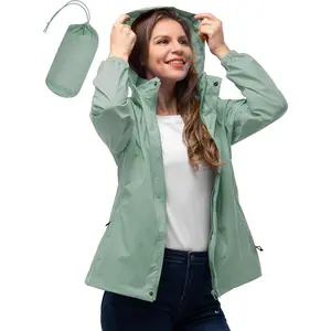 Women's Rain Jacket Waterproof Lightweight Packable Raincoat with Hood for Golf Hiking Travel Windbreaker