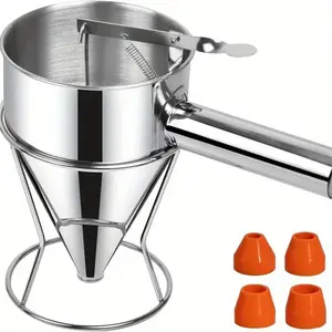 1.2L Batter Dispenser Set with Holder, 4 Replaceable Silicone Nozzles, Stainless Steel Funnel for Cupcakes, Tarts & Desserts, Baking Funnel