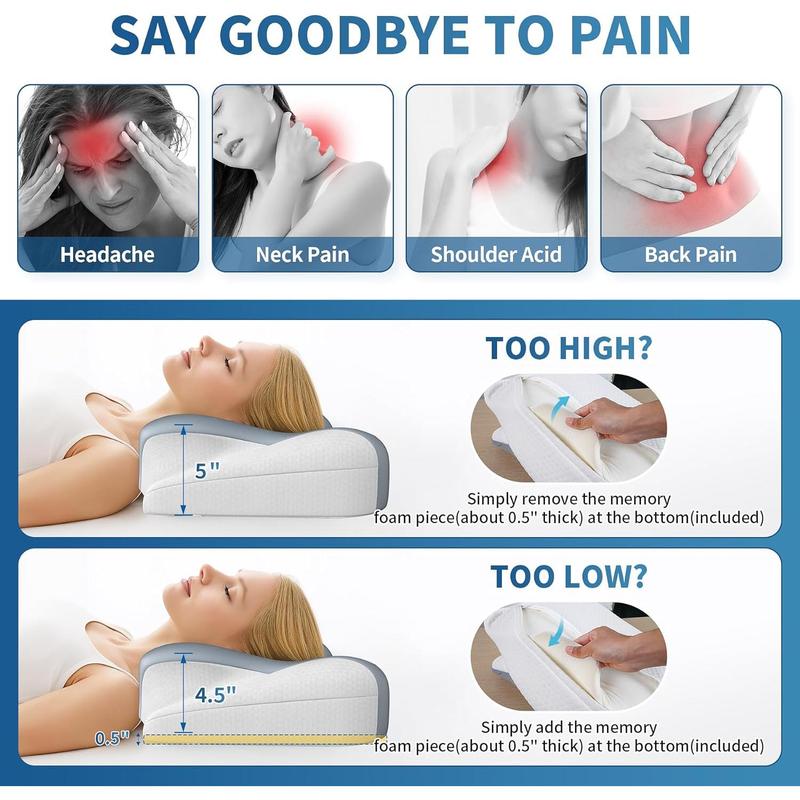 Cervical Neck Pillow - Ergonomic Cooling Pillows for Neck and Shoulder Pain Relief, Orthopedic Bed Pillow for Side Back Stomach Sleeper with Washable Pillowcase