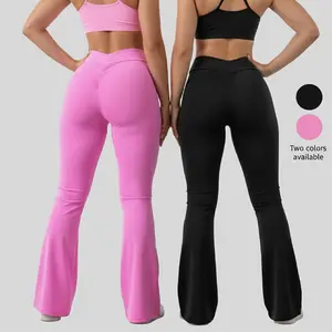 Women Seamless Butt Lifting Flared Leggings High Waist Bell Bottom Yoga Pants Bootcut