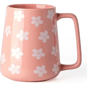 TaoTaojarvie Ceramic Coffee mugs, 24 oz, Extra Large Mugs, Big Tea&Coffee Cups, Large Handle, Floral Pattern,Pottery Mugs,Wide Bottom Coffee Mug for Office\/Home, Microwave and Diahwasher Safe. (Pink)