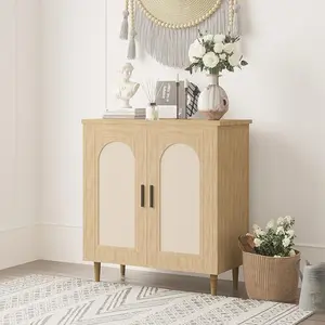 Rattan Buffet Cabinet with Storage Single Door Accent Console Table for Entryway Dining Room & Kitchen, Compact Sideboard with Adjustable Shelves, 35.2" Small Storage Cabinets