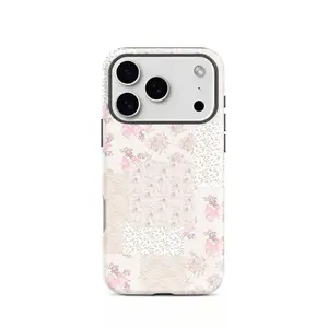 This durable, shock-absorbing, glossy 2-in-1 phone case features a rustic patchwork floral and lace pattern. It's compatible with iPhone 17, 16, 15, 14, 13, 12, 11, X, and Samsung models. A perfect holiday gift for friends or family.