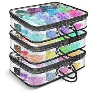 Clear Yarn Storage Bag, 3 Counts Portable Yarn Storage Bag with Handle, Storage Organizer for Home, Office, Travel, Outdoor