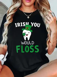 100% Cotton Dental Dentist Irish You Would Floss Saint Patrick's Day T-Shirt summer dresses for women Graphic Tee Fashion vacation Tops